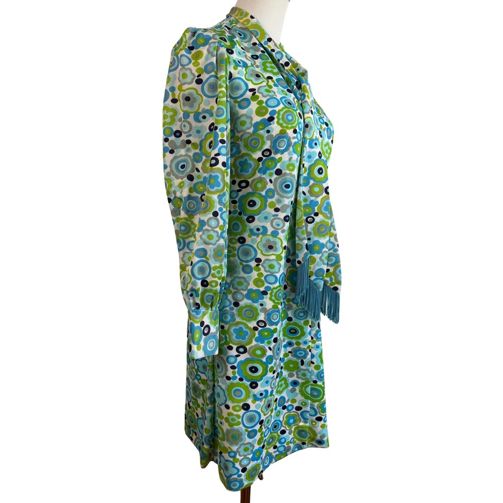 Minnesota Woolen Shift Dress Womens Small Mid Century Mod Floral Fringe Tie